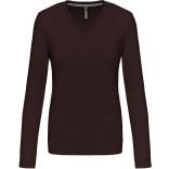 T-SHIRT COL V MANCHES LONGUES FEMME Chocolate - S