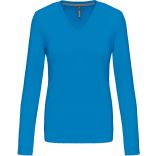 T-SHIRT COL V MANCHES LONGUES FEMME Light Royal Blue - S