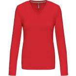 T-SHIRT COL V MANCHES LONGUES FEMME Red - S