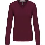 T-SHIRT COL V MANCHES LONGUES FEMME Wine - S