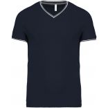 T-shirt homme maille piquée col V K374 - Navy / Light Grey / White