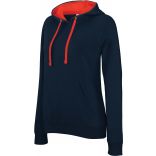 Sweatshirt femme capuche contrastée K465 - Navy / Red