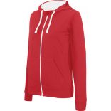 Sweat-shirt femme zippé capuche contrastée K467 - Red / White